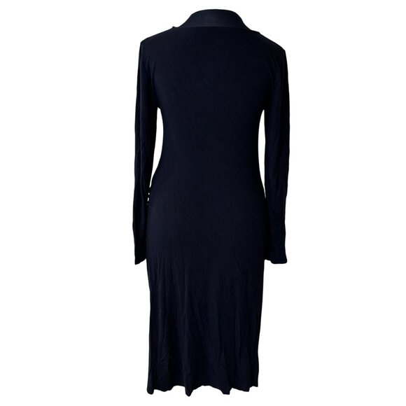 Black Long-Sleeve Midi Dress M Stretchy Viscose Blend - Picture 3 of 13
